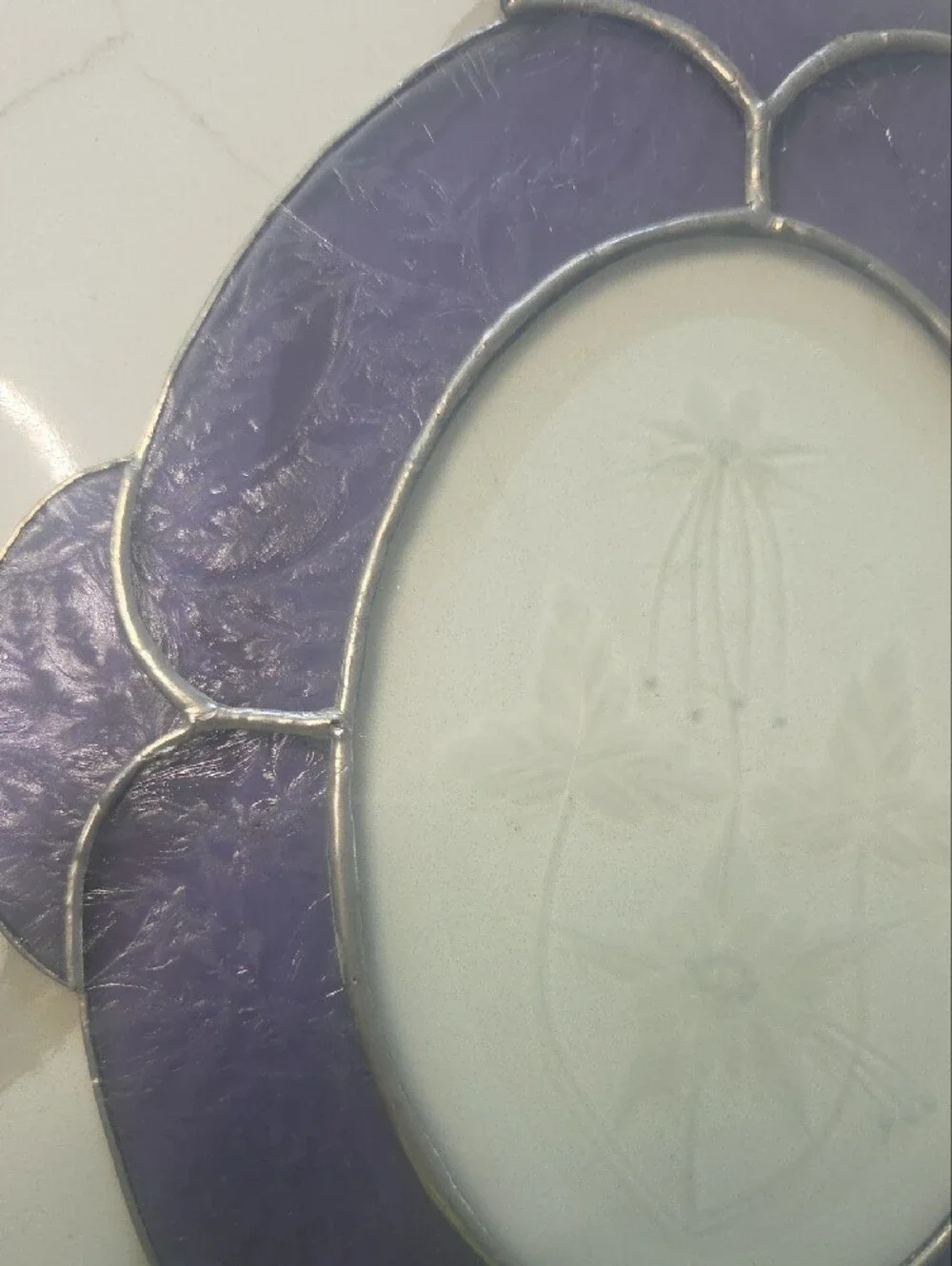 2 Handcrafted Stained Glass Hanging Wall Accents - Purple & Cream/red